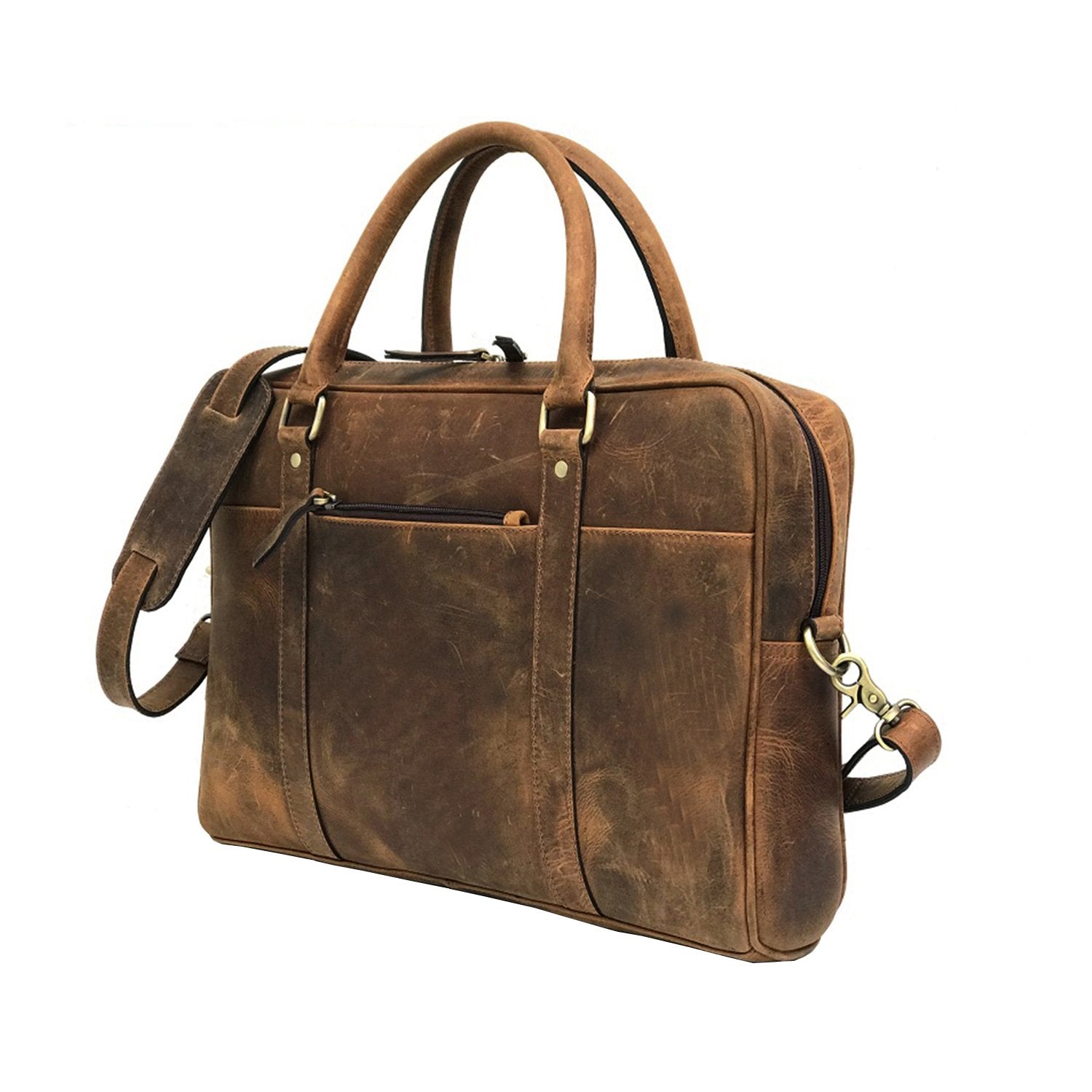 Men Genuine Leather Laptop Bag Brown