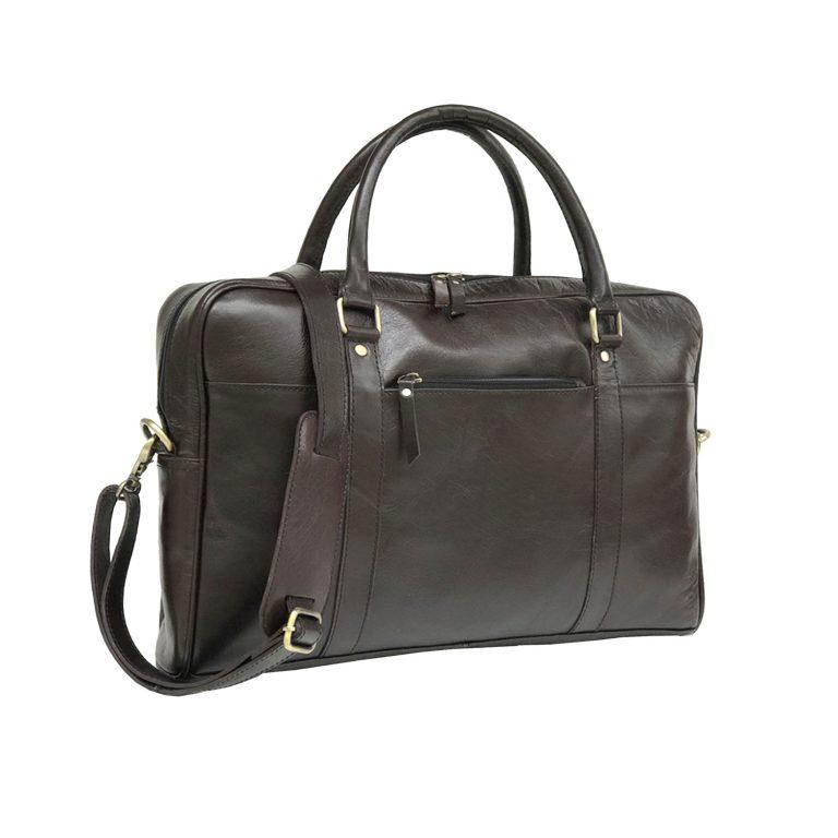 Men Genuine Leather Laptop Bag Coffee Brown