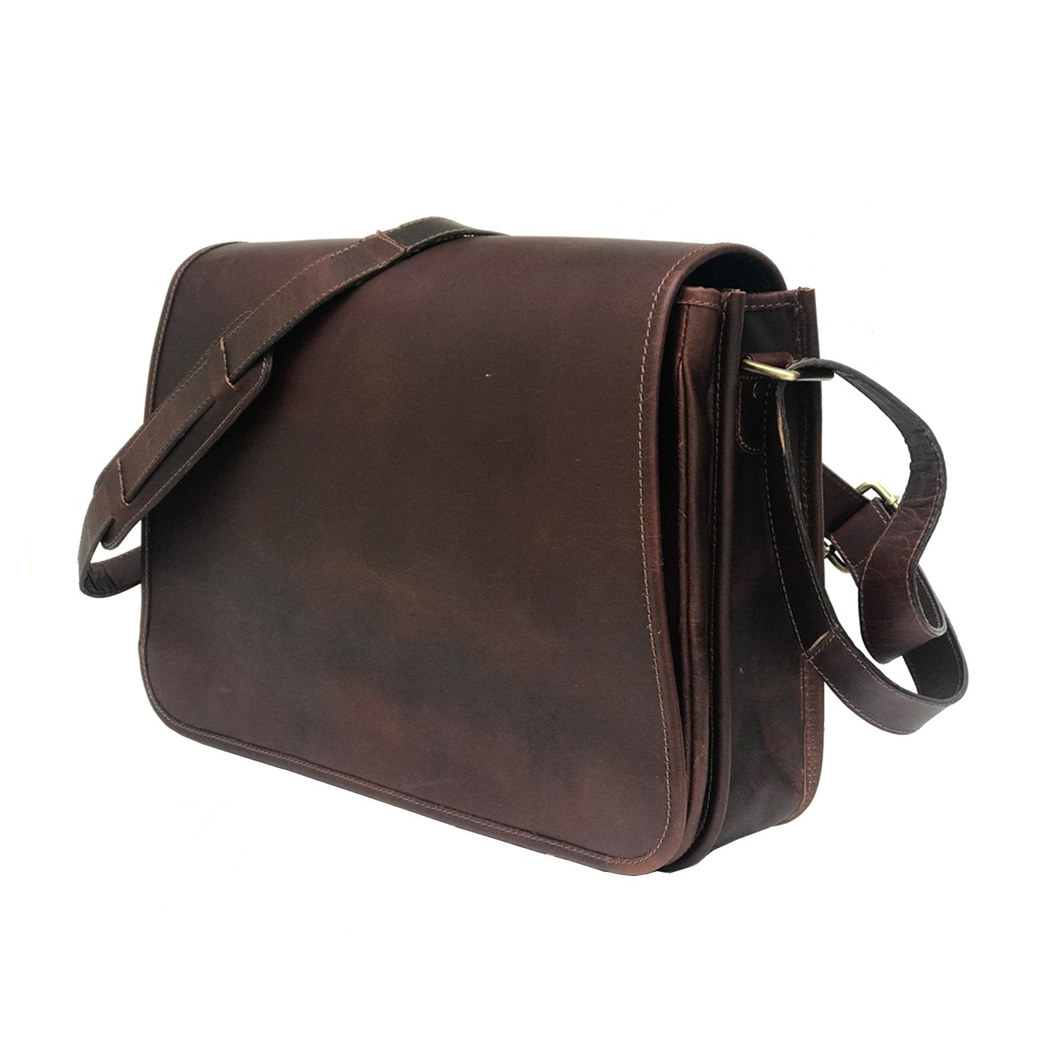 Men Genuine Leather Messenger Bag Brown