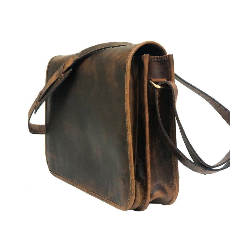 Men Genuine Wax Messenger Bag Brown