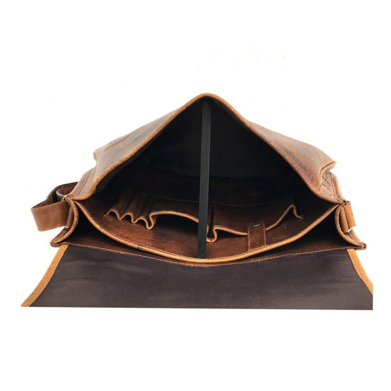 Men Genuine Wax Messenger Bag Brown