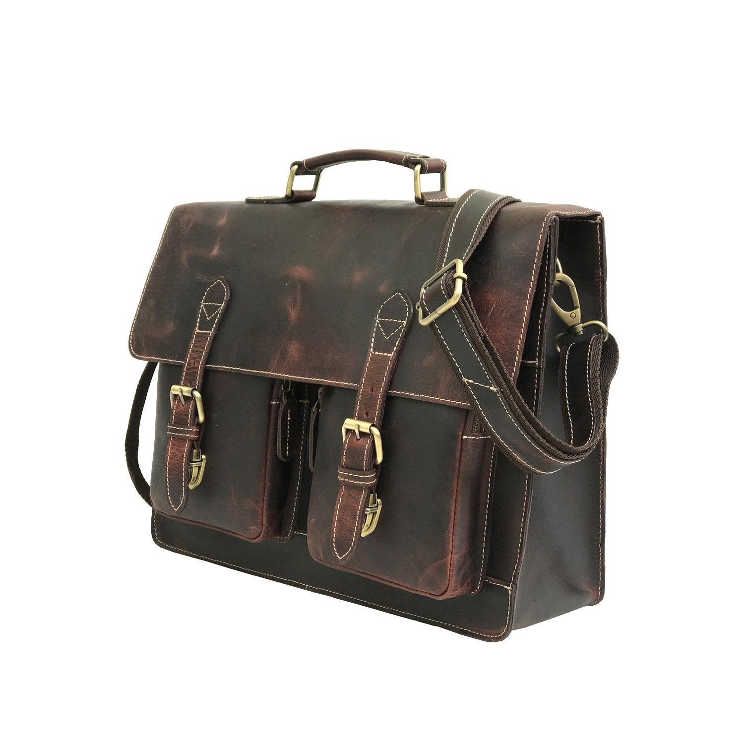 Men Genuine Leather Laptop Bag Brown