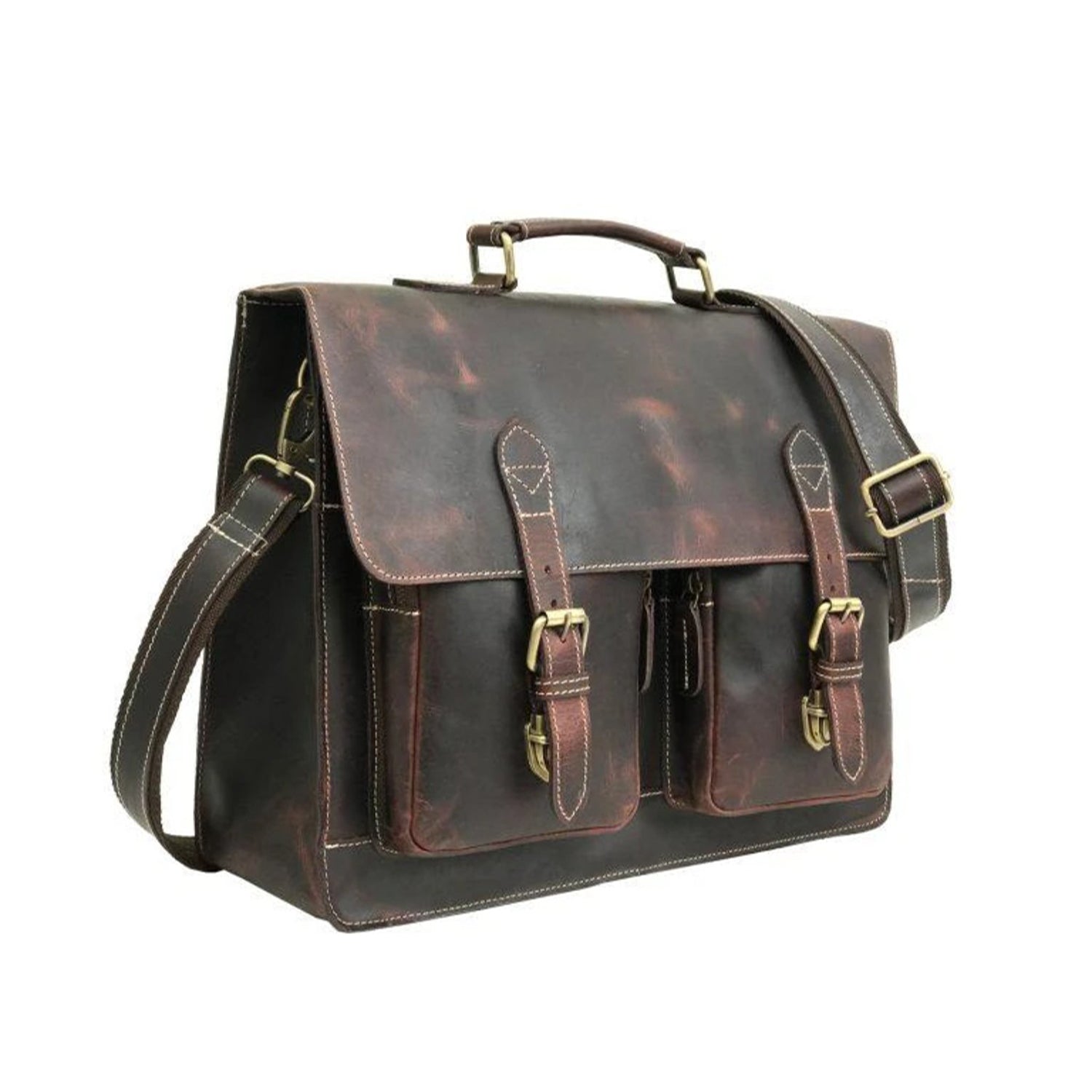 Men Genuine Leather Laptop Bag Brown