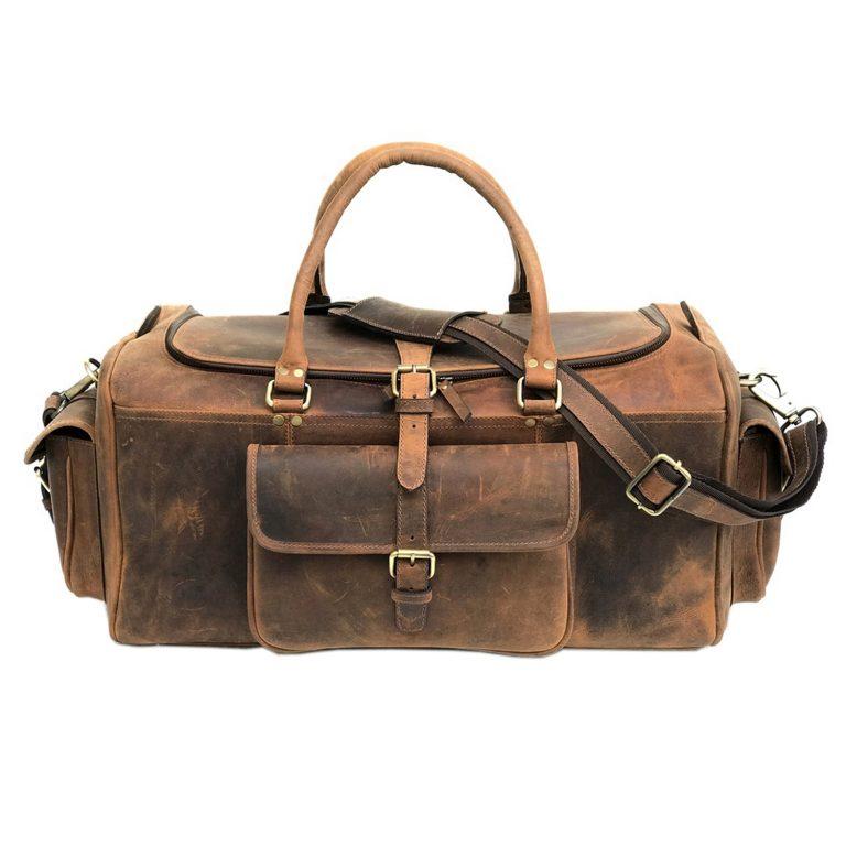 Light Brown 24 inch Leather Weekender Bag
