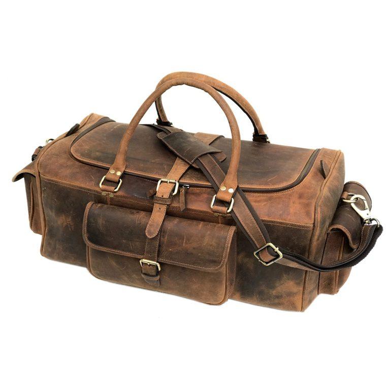 Light Brown 24 inch Leather Weekender Bag