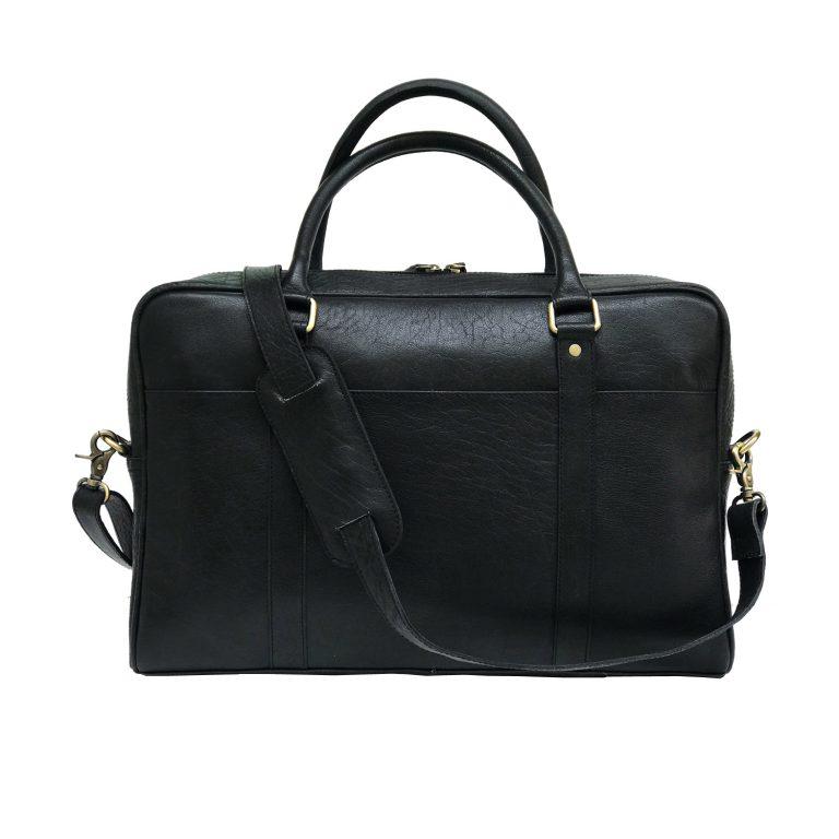 Men Genuine Leather Laptop Bag Matt Black
