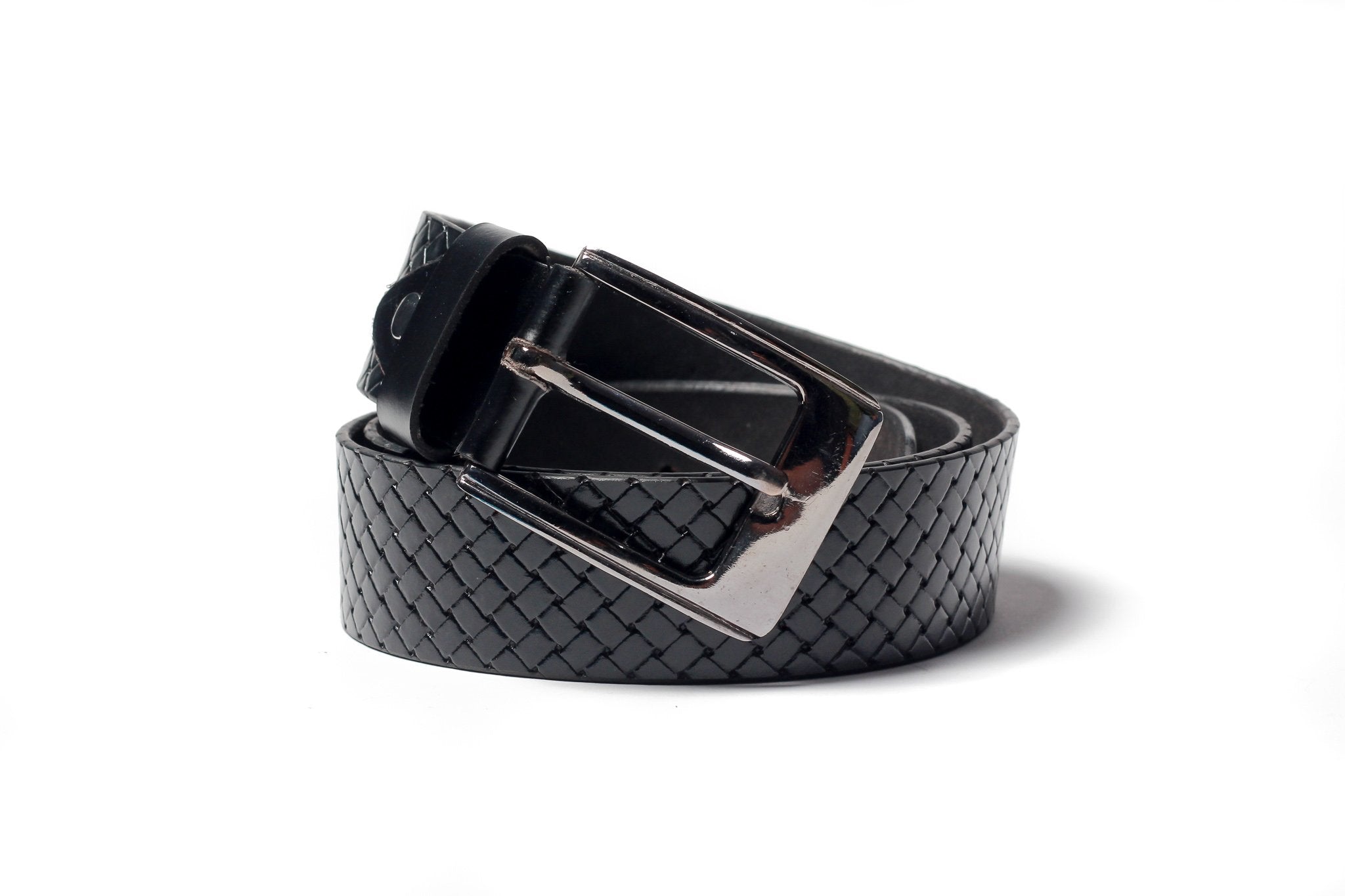 Men's Braid Emboss Leather Belt Black 5