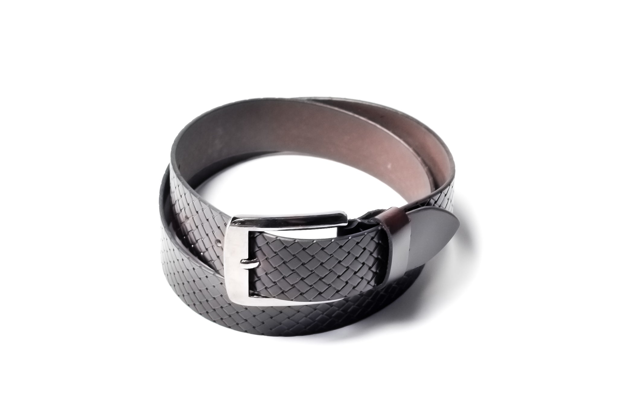 Men's Braid Emboss Leather Belt Brown