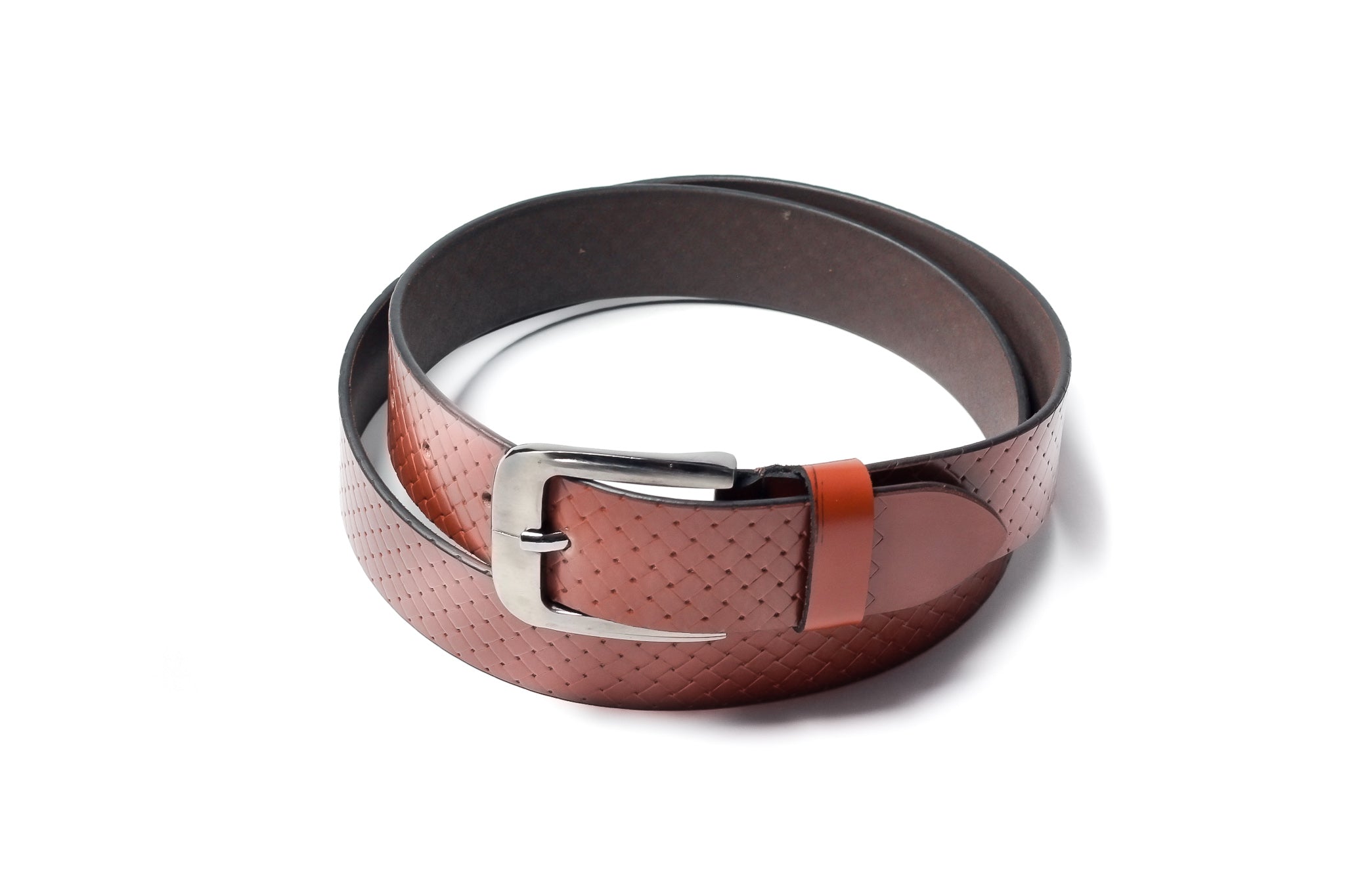 Men's Braid Emboss Leather Belt Tan