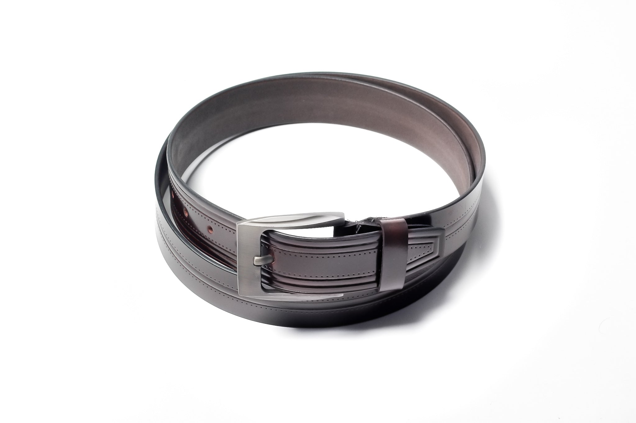 Men's Creased Dress Leather Belt Brown