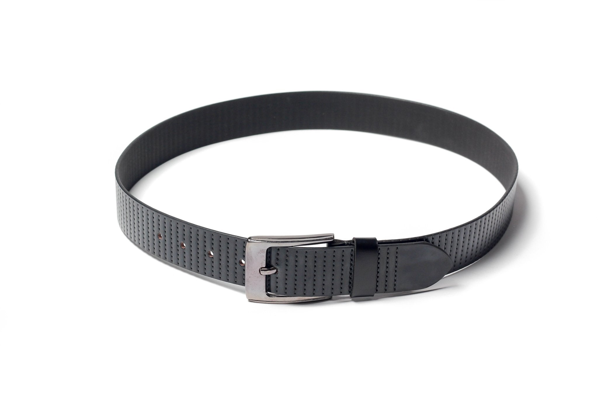 Men's Striped Casual Leather Belt Black 4