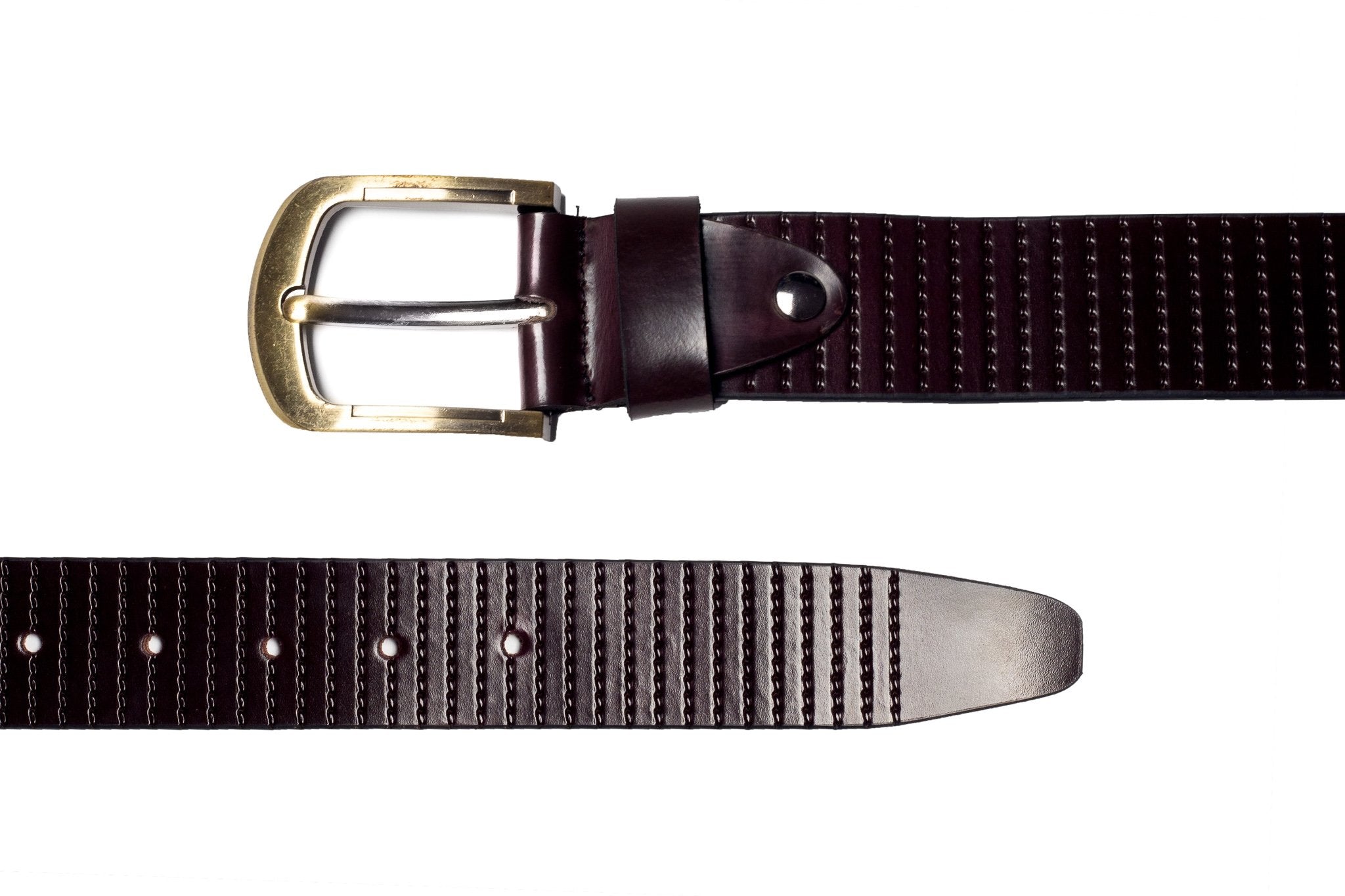 Men's Striped Casual Leather Belt Brown 2