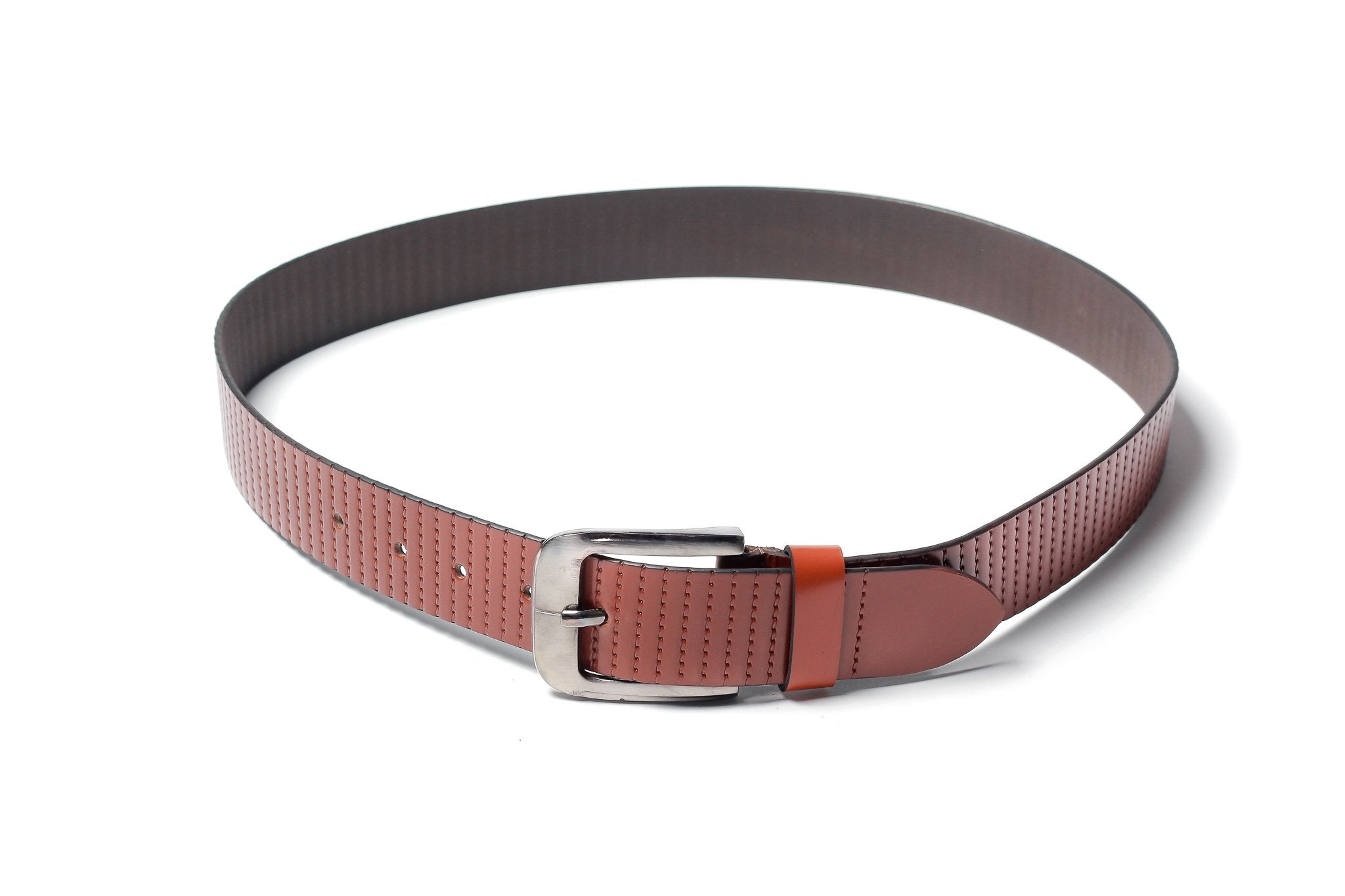Men's Striped Casual Leather Belt Tan 4
