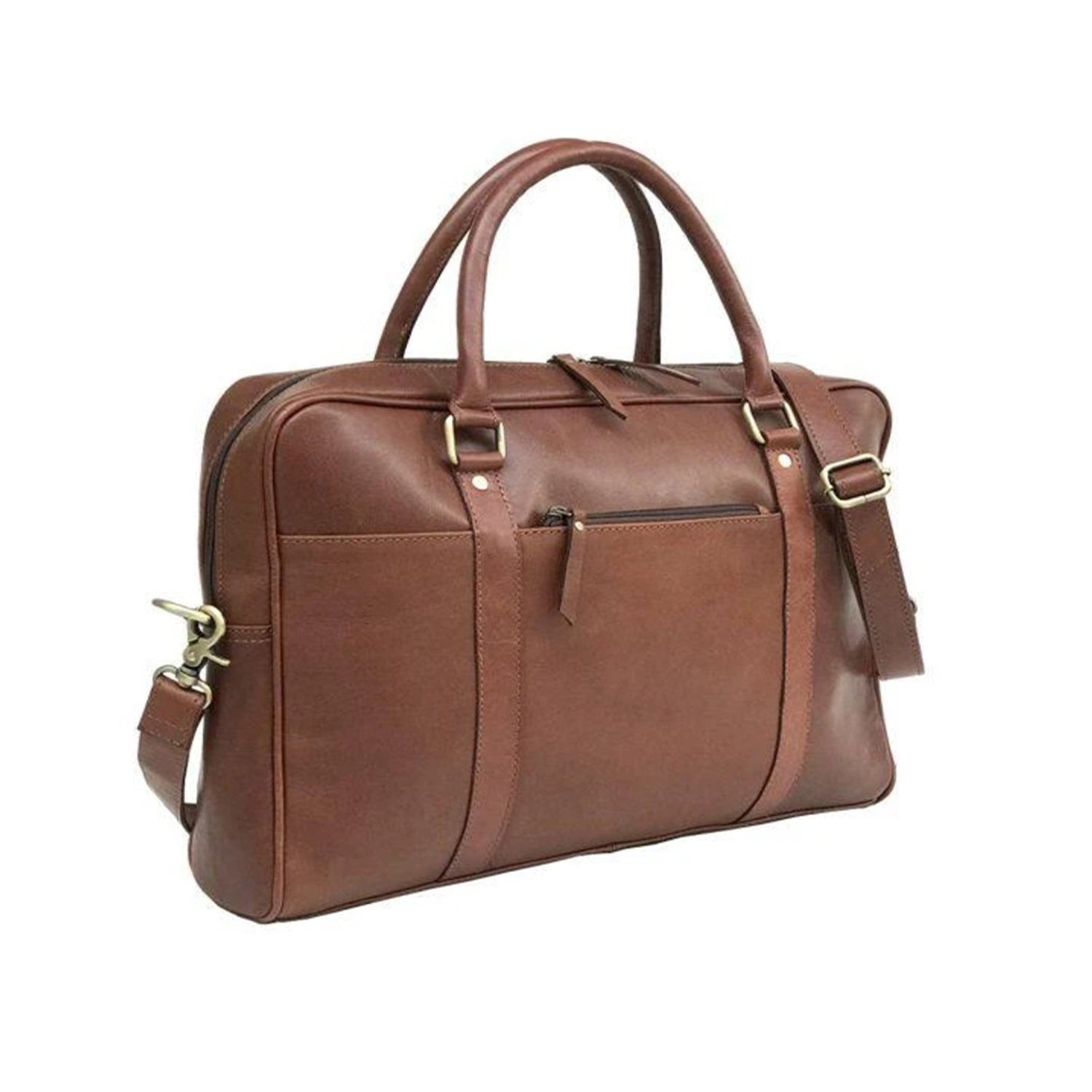 Men Genuine Leather Laptop Bag Brown