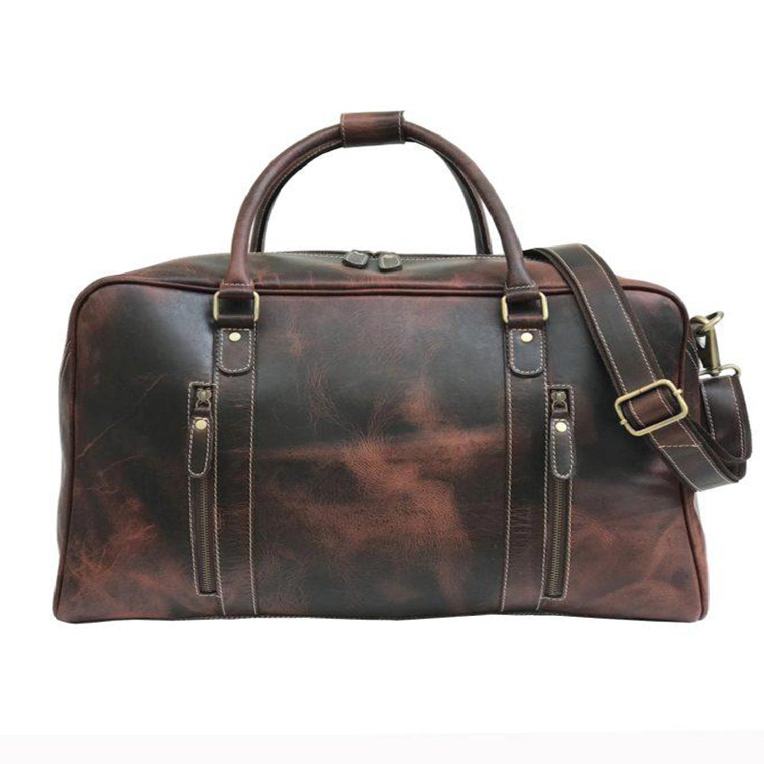Genuine Leather Duffle Bag Dark Brown