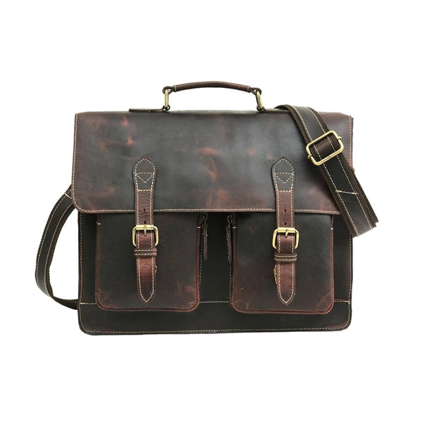 Men Genuine Leather Laptop Bag Brown
