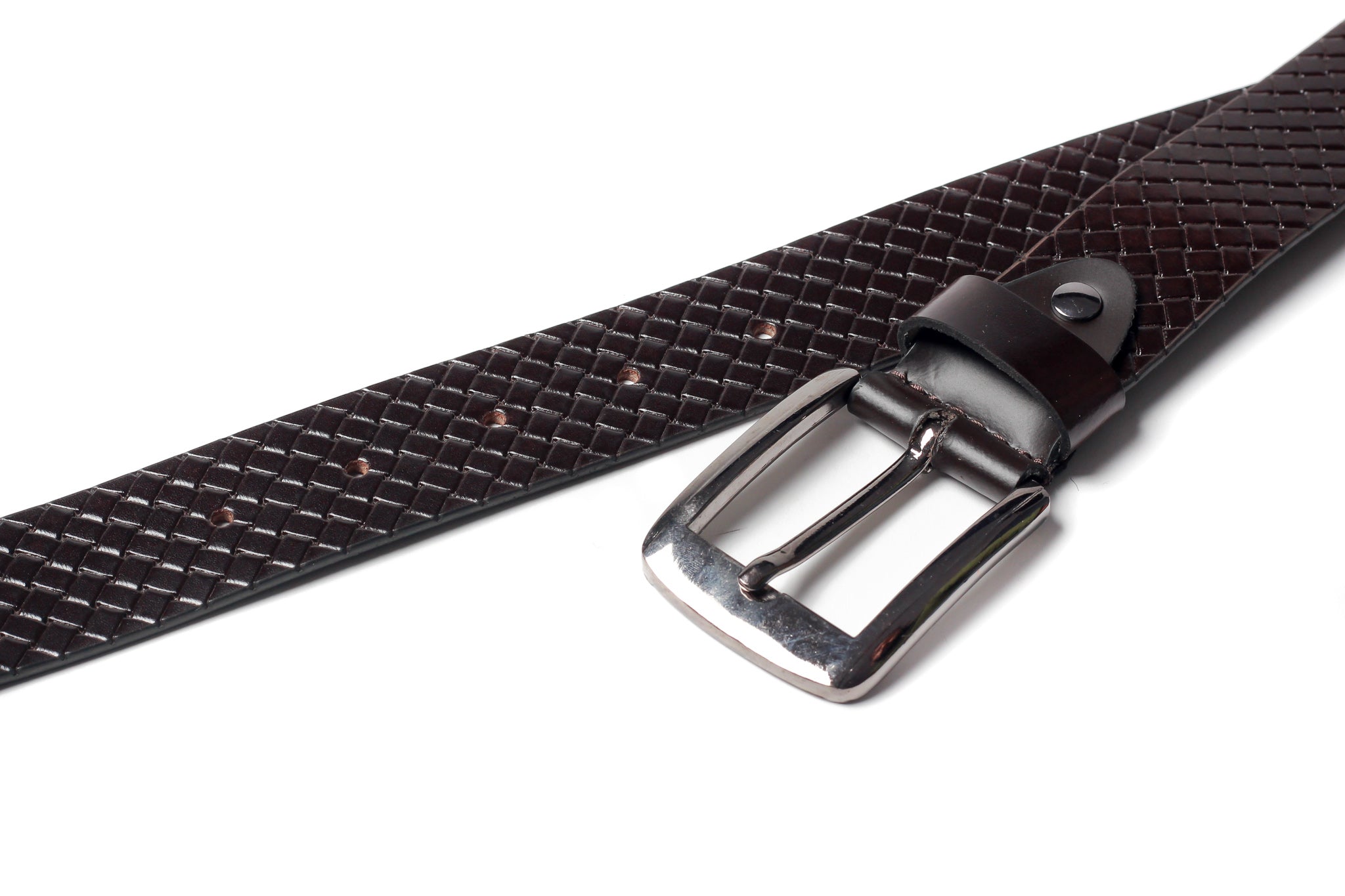 Men's Braid Emboss Leather Belt Brown