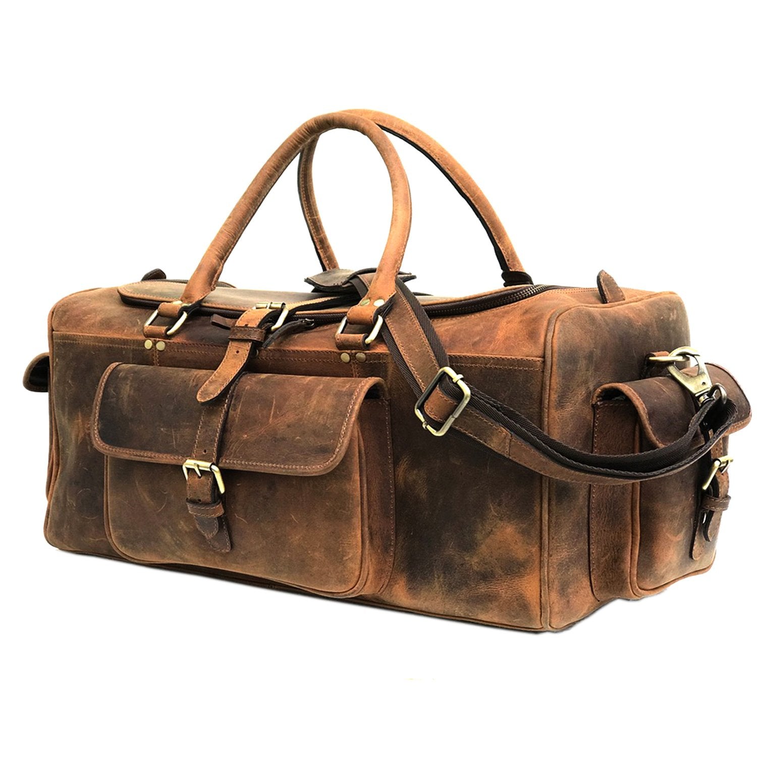Light Brown 24 inch Leather Weekender Bag