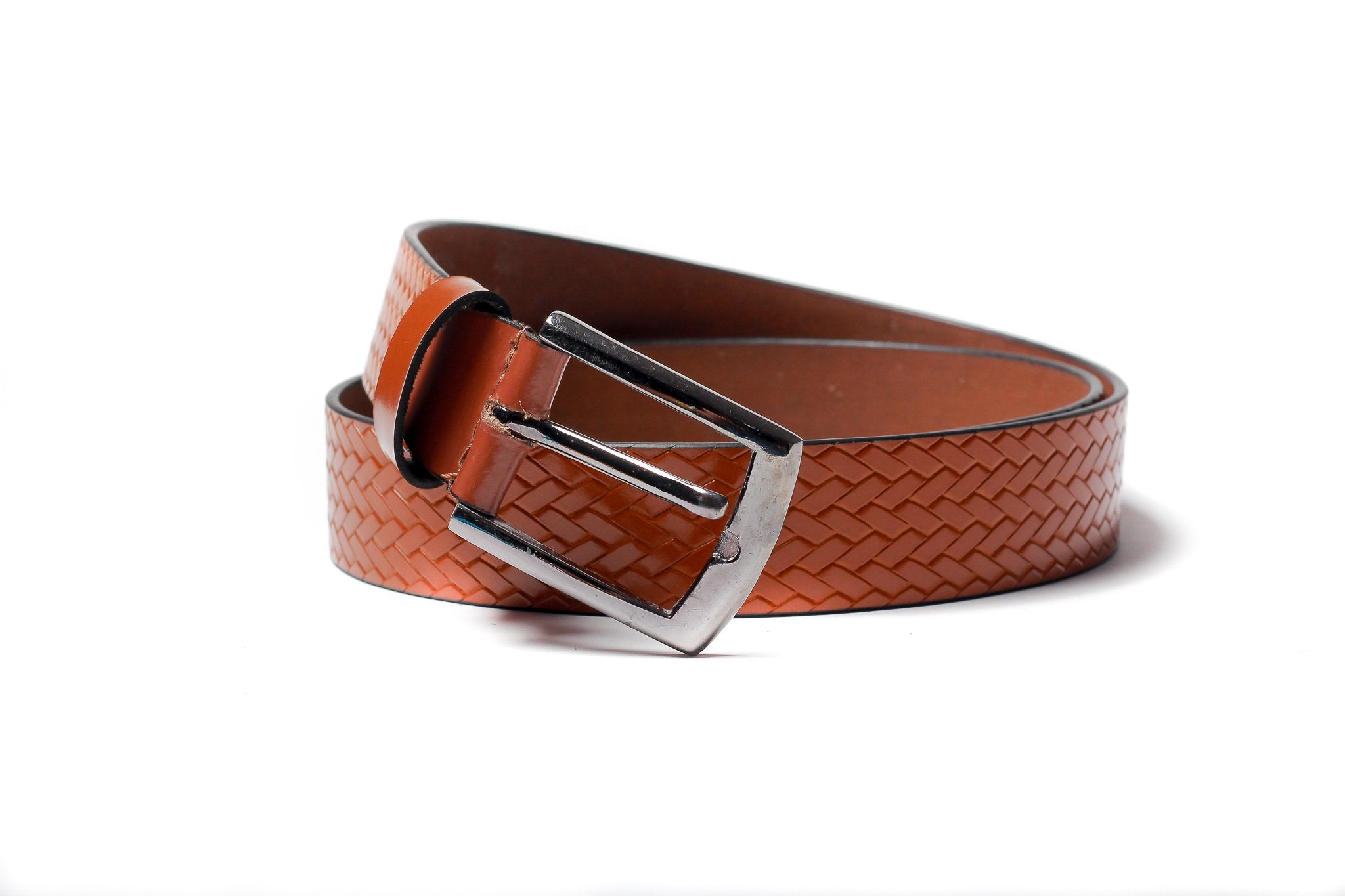Men's Basketweave Leather Belt Tan