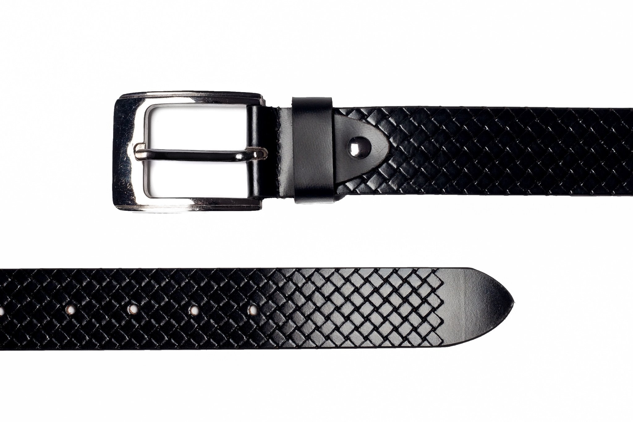 Men's Braid Emboss Leather Belt Black 4