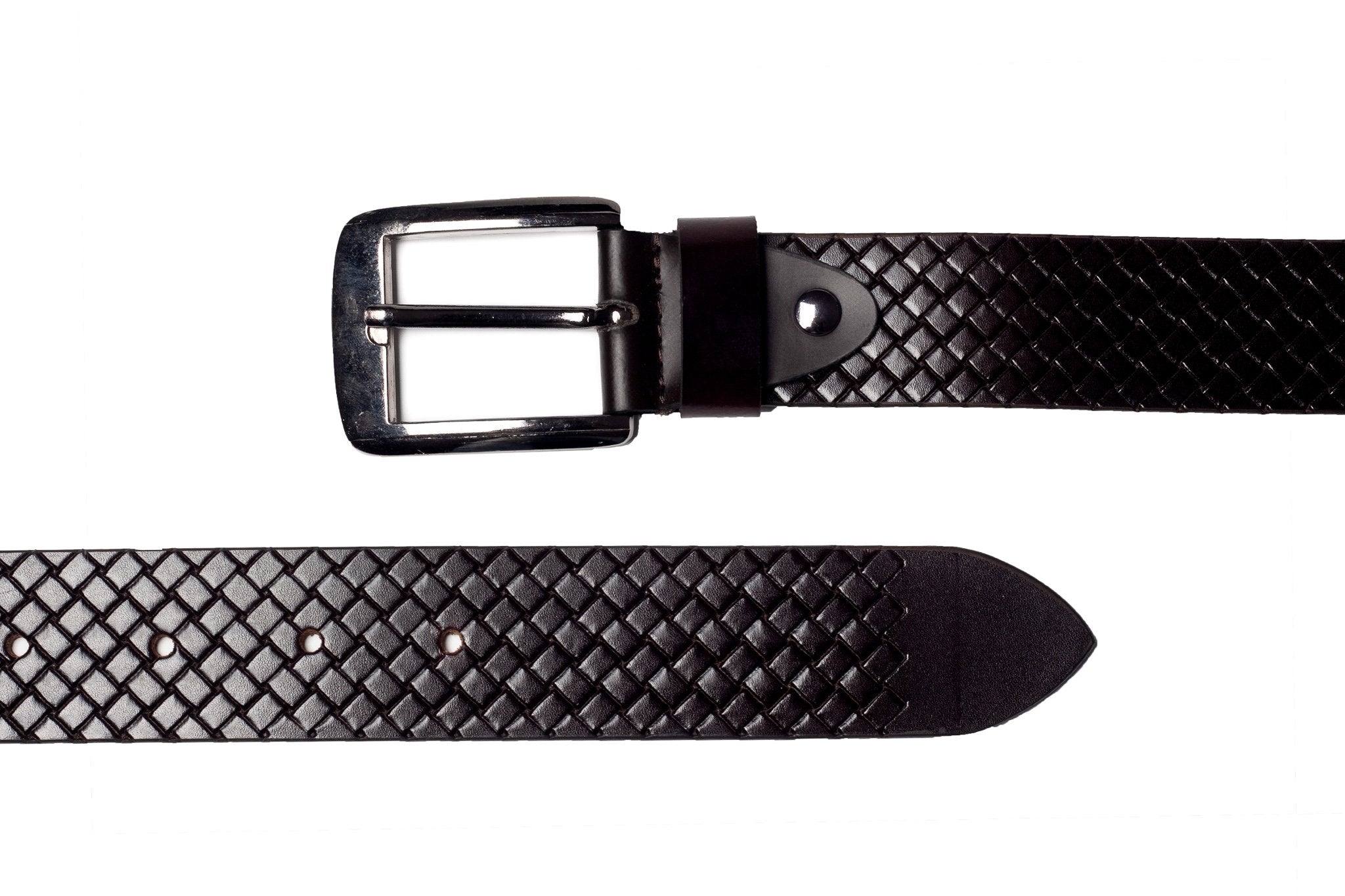 Men's Braid Emboss Leather Belt Brown 3