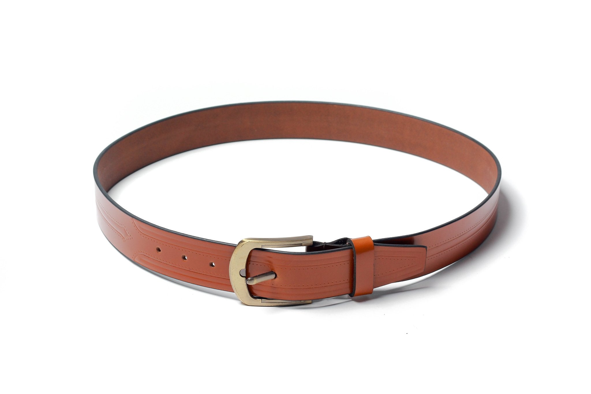 Men's Creased Dress Leather Belt Tan 4