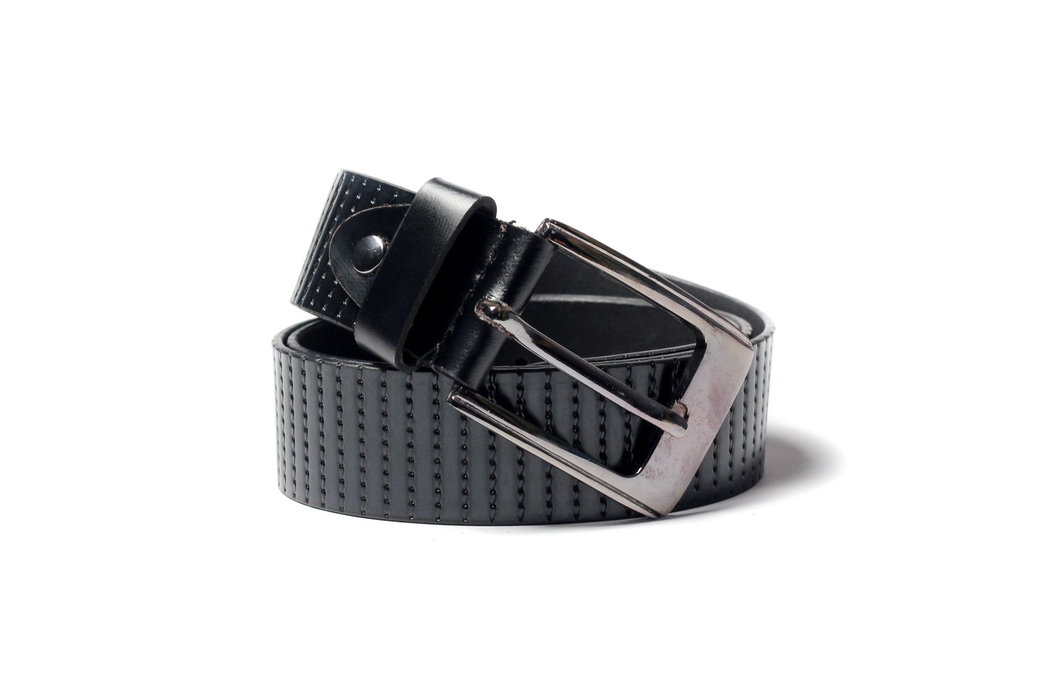 Men's Striped Casual Leather Belt Black 1